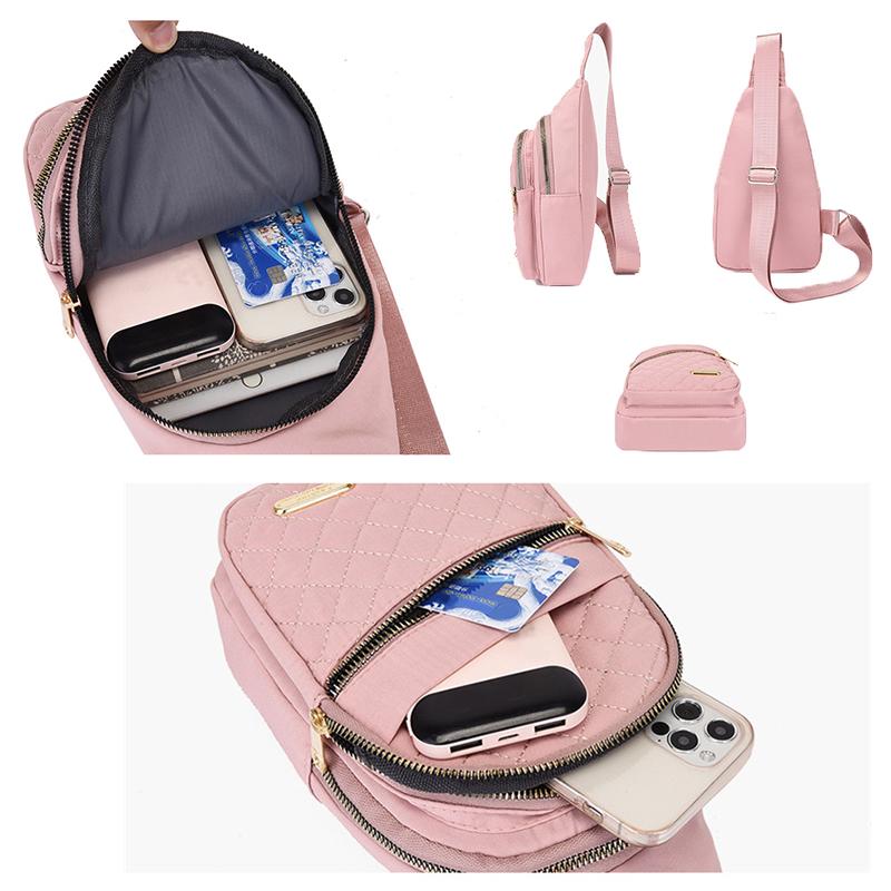 Diamond Quilted Nylon Chest Bag, Multi Zipper Pockets Adjustable Wide Strap Women Crossbody Fanny Pack For Sports Travel Daily Use