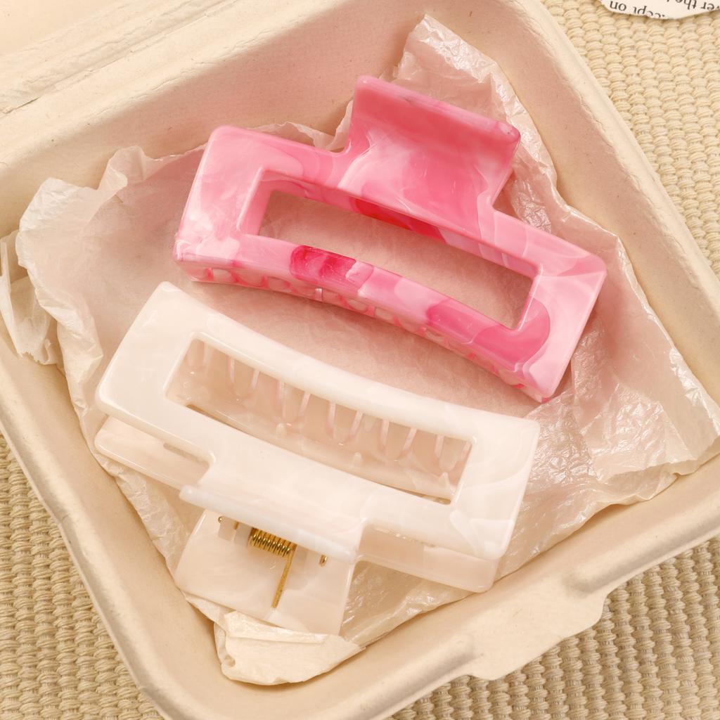 2 Pcs Marble Hair Claw Clips for Thick Hair,White Banana Hair Clips, Ripple Jaw Clips Strong Hold for Women