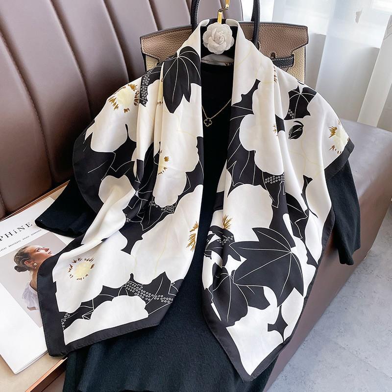 Lightweight 90x90cm Square Scarf Women Navy Style Sun Protection Silk-Like Feel Wear Chic Versatile Accessory