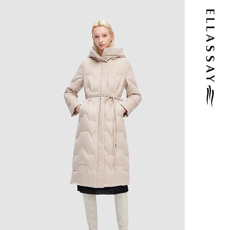 

ELLASSAY Women s Silk Blend Mid-Length Hooded Down Jacket M