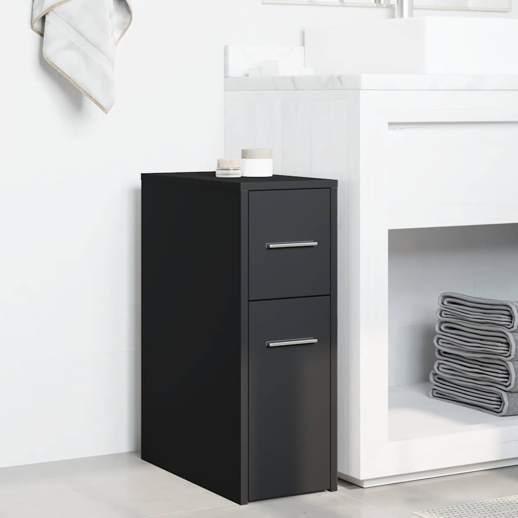 Narrow Bathroom Cabinet with Casters Black Particleboard