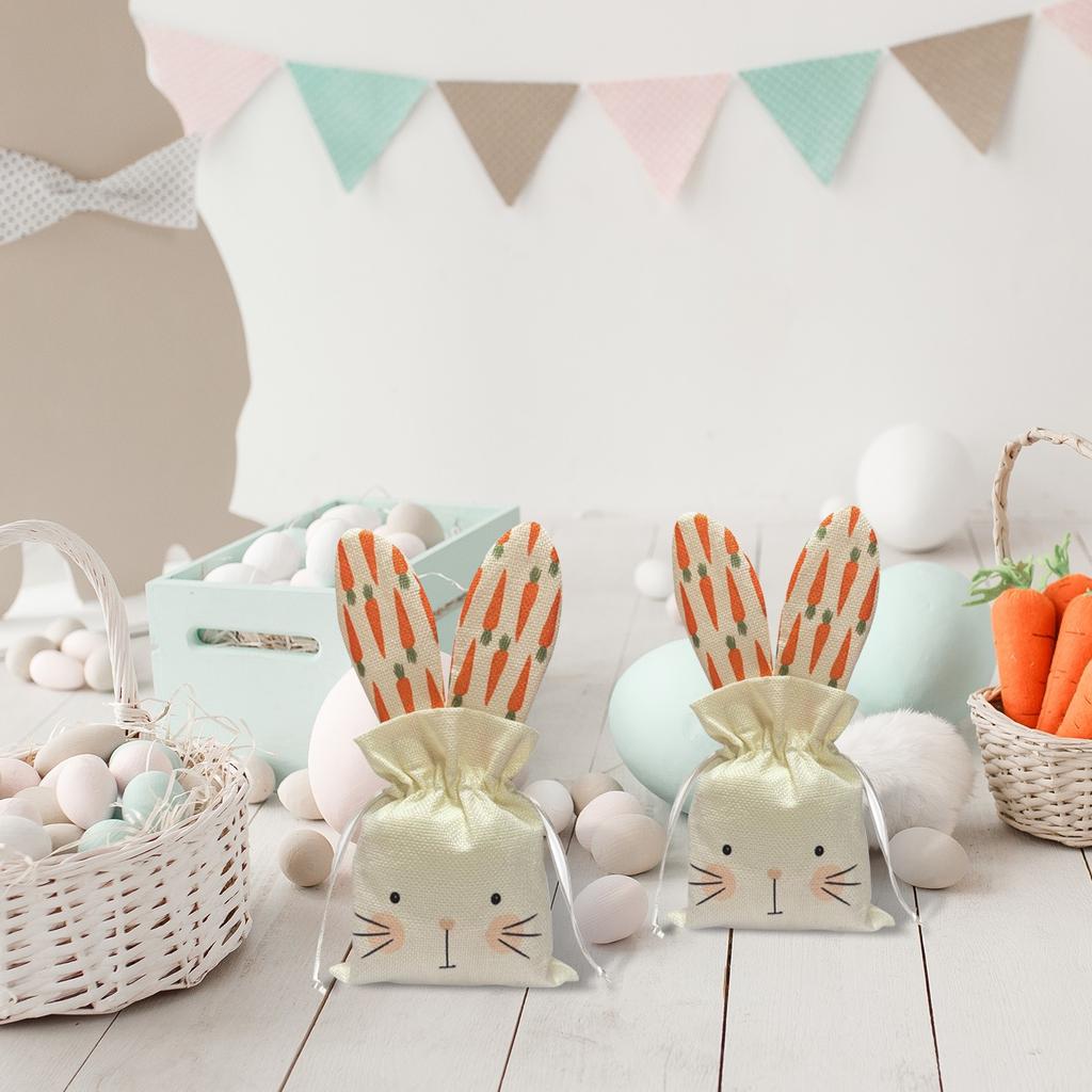 Easter Bunny Cloth Bag, Sweet Candy Beige Drawstring Bag Garden Tea Party Gift Ornament Supplies