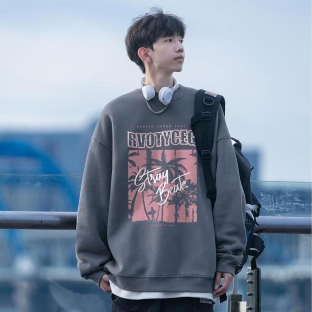 

Coconut Grove Scenic Print Loose Casual Versatile Couple Top Inside 3XL темно-серого