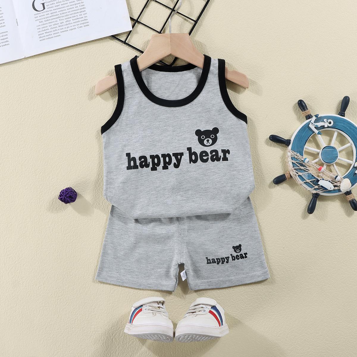 Children s vest sets, summer cotton, new arrivals, girls  shorts, baby clothes, Korean-style boys  sleeveless sets, children s clothing 73CM