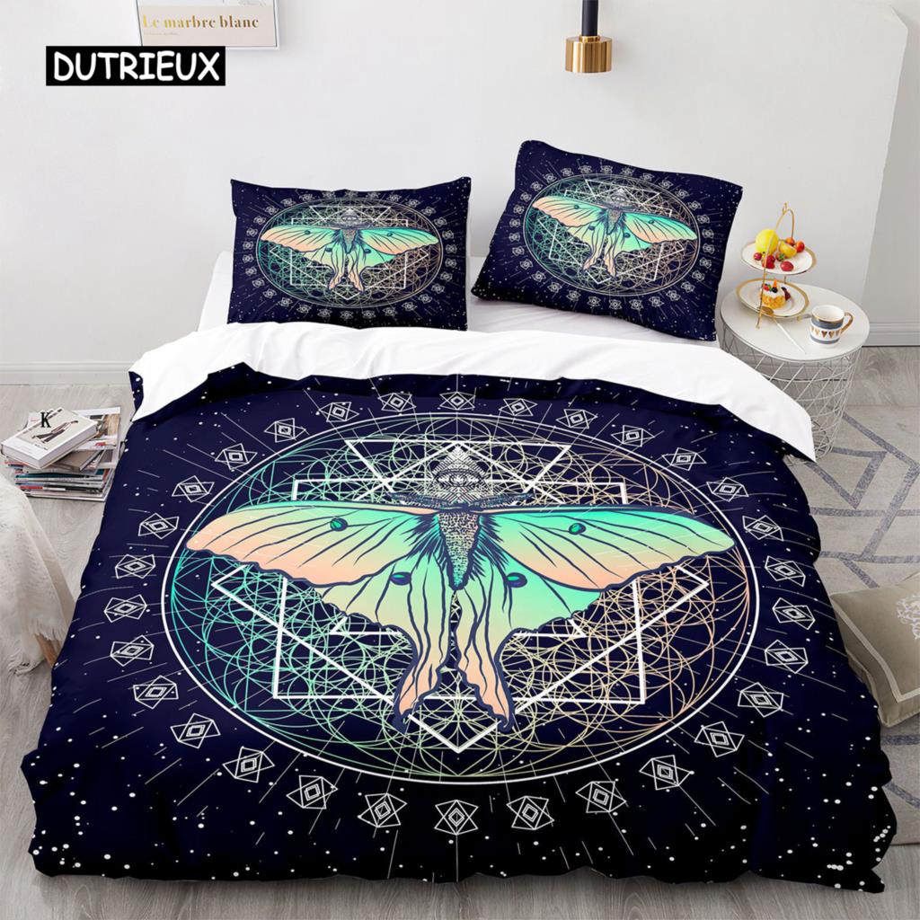 Death Moth Duvet Cover Set Queen Size Gothic Skull Boho Comforter Cover Black and White Skeleton Decorative Soft Bedding Set