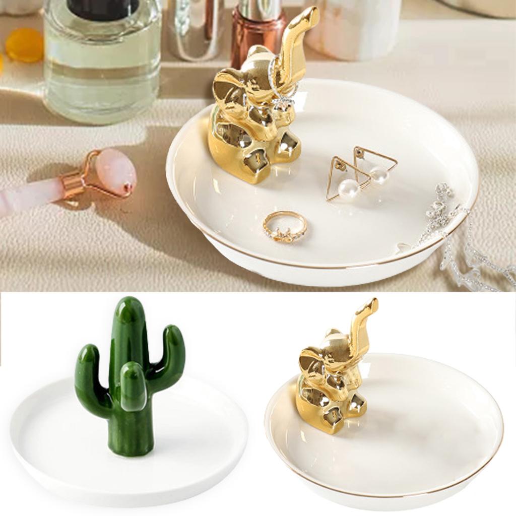 Nordic Ceramic Jewelry Tray Organizer Necklace Ring Display Plate Creative Decorative Crafts Cactus Antlers Holder Desktop Dish