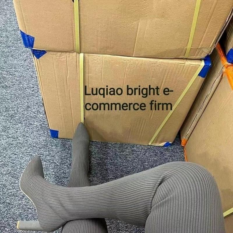 Damskie buty za kolano Zimowe za kolano Dzianinowe Elastyczne Skarpetki Buty Ciepłe Seksowne Szpilki Obcasy Szpiczaste Długie Buty 35-43 botas mujer