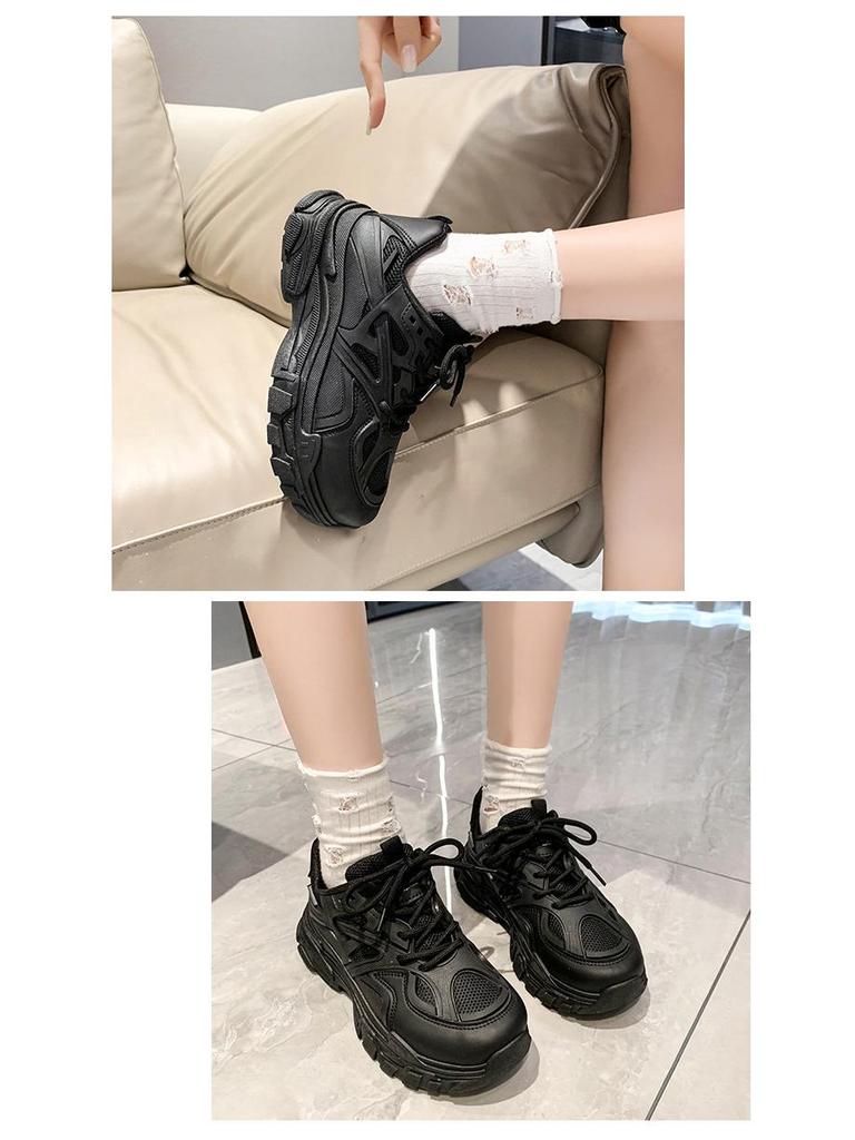 Women's Korean-Style 2025 Summer Dad Sneakers: Breathable Mesh, Thick Sole, Versatile White Running Shoes