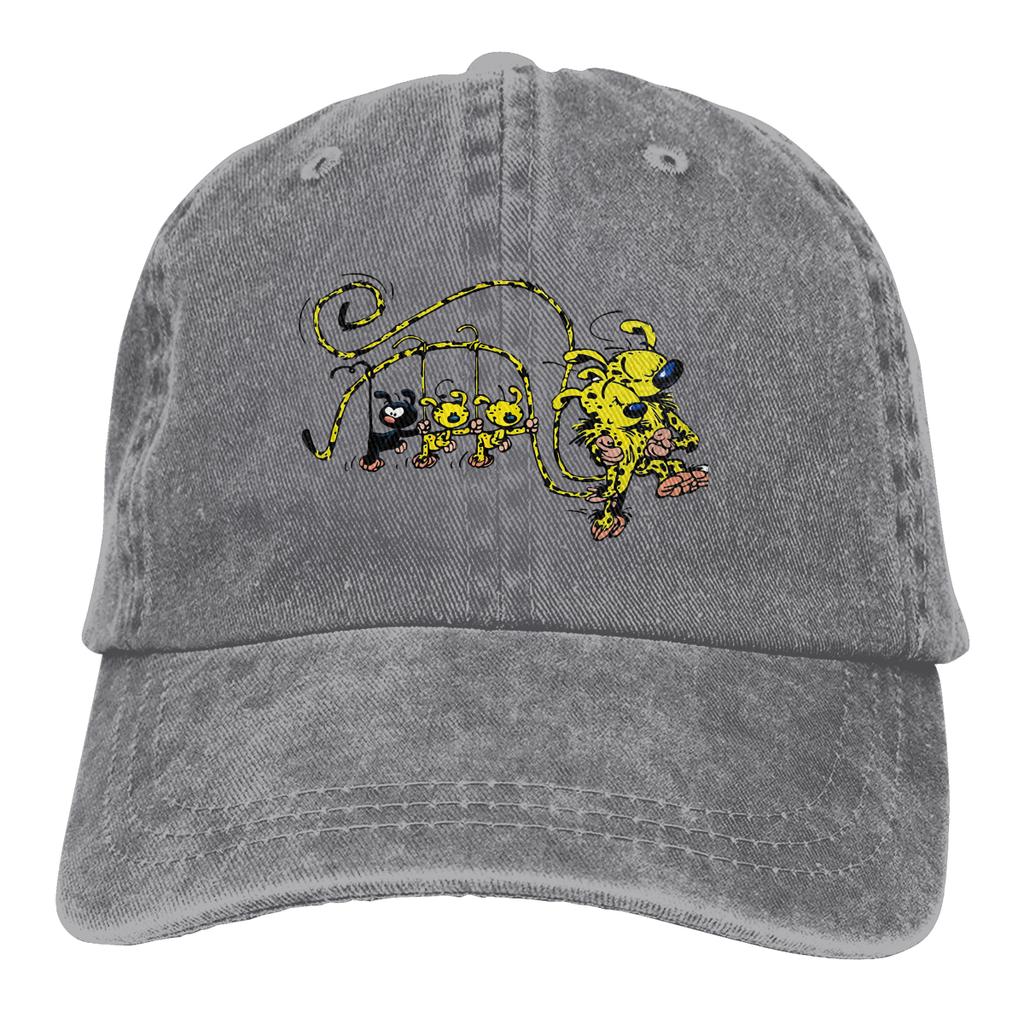 Washed Mens Baseball Cap Marsupilami Babies Hanging On Tail Trucker Snapback Caps Dad Hat Gaston Lagaffe Comics Golf Hats