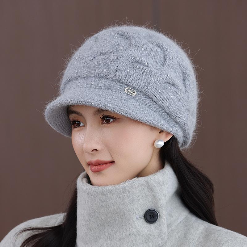 Wool Hat for Women's Autumn and Winter New Middle-aged Velvet Thickened Cold-proof and Warm Knitted Hat