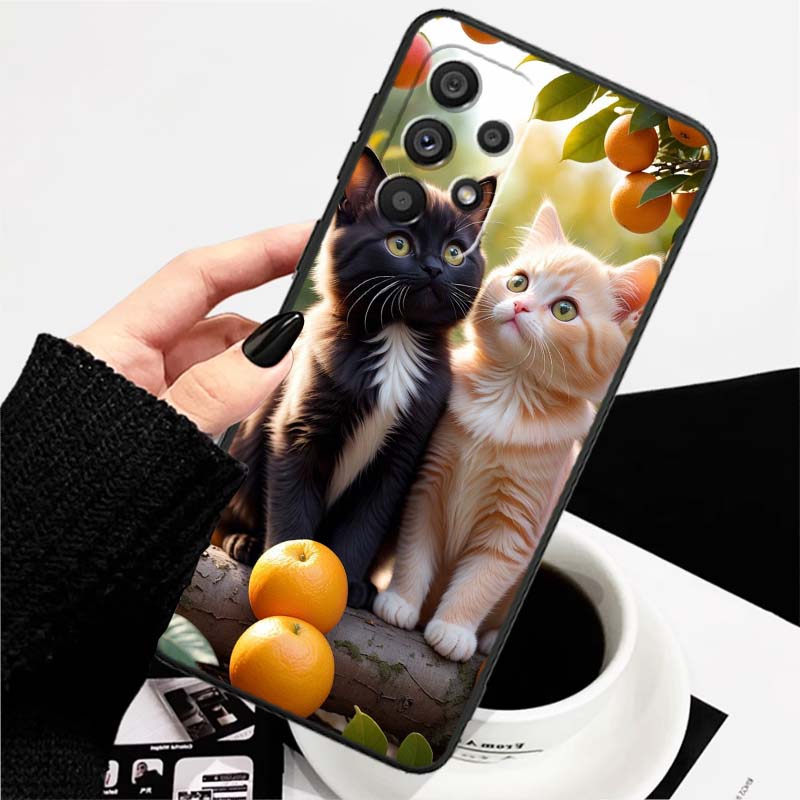 Cute cartoon cat illustration Phone Case For Samsung A73 A72 A71 A55 A54 A53 A52 A51 A13 A22 A16 A15 A12 A14 A26 A07 5G Black