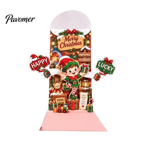 Reindeer Design Holiday Stationery 3D Pop Up Christmas Card, Money Gift Card Holder with Decorative Paper Craft Cards Cash Slot, Hummingbird