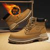 Outdoor Leather Mens Slip On Boots Platform Shoes Luxury Brand Men Winter Plush Snow Boots All-match Men Motocross Boots
