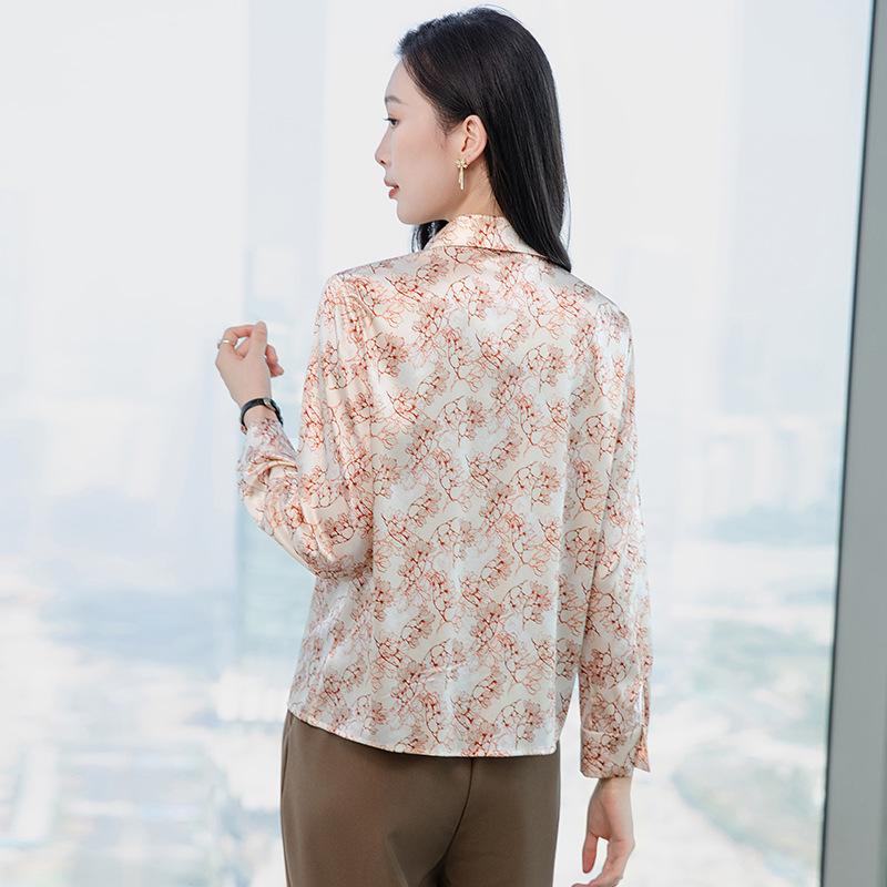 2025 Women's Printed Mulberry Silk Shirt: Slim Fit, Fashionable Real Silk Top for Spring & Autumn