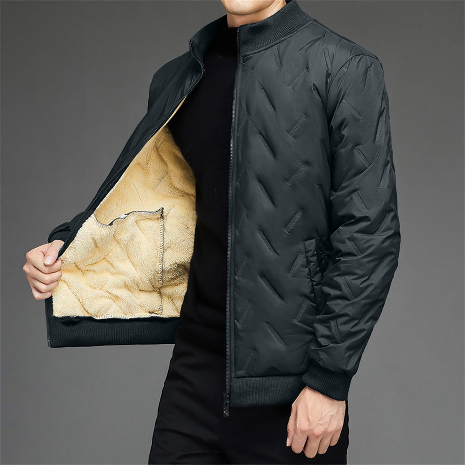

Чоловічий повсякденний верхній одяг з овчини з термобавовною, чоловіча потовщена куртка на бавовняній підкладці з флісом, однотонна куртка на блискавці зі стійкою L