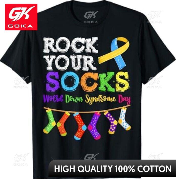 Rock Your Socks World Down Syndrome Day TShirt Round Neck Summer Look Shirt Relaxed Fit Playful Cool Design Breathable Cotton S
