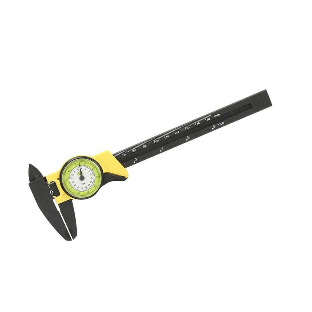 0 150mm Plastic Dial Vernier Caliper Ruler Gauge Roofessional Measure Tool (Yellow)