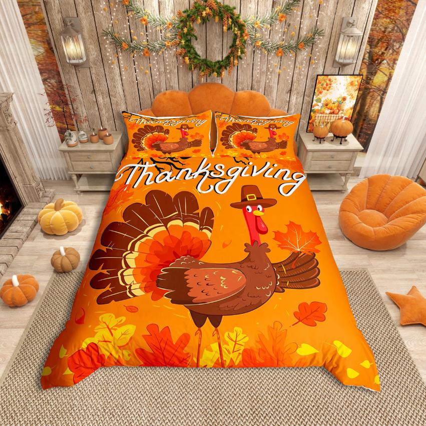 Homewish Thanksgiving Day Duvet Cover SetKawaii Gnome Bedding SetAutumn Harvest Pumpkin Comforter Cover Set