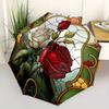 1pc Rose Garden StainedGlass Compact Travel Umbrella, Automatic Folding Lightweight Windproof 8-Bone Reinforced Design, Portable for Backpac