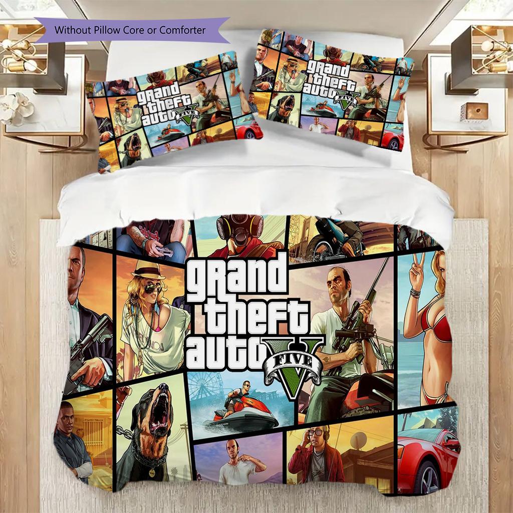 Vibes Vice City Crime Glamour Three-piece Set (1 * Duvet Cover + 2 * Pillowcase, Without Core) 2D Flat Bedding Set Soft and Comfortable