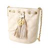 Tory Burch TB Fleming gesteppter Quastenanhänger geflochtene Kette Ledereimer Tasche Damen Umhängetasche Weiß 74853-122