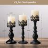 Vintage Pillar Candle Holders for Table Centerpiece Set of 3-11'' 9'' 8'' - Matte Black Metal Candle Stands Decorative - Candle Centerpiece for Table