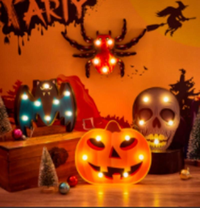 Decoração de abóbora de Halloween de terror, morcego fantasma, aranha, luz noturna LED, bar de feriado, decoração de festa em casa, adereços, enfeites de Halloween