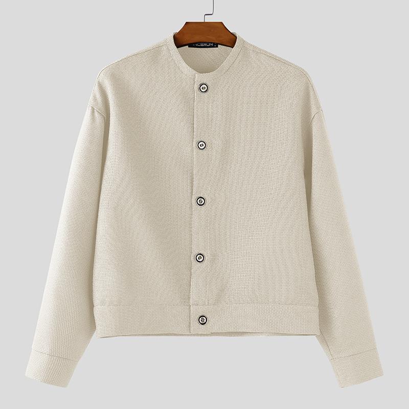 

INCERUN Мужские куртки-топы с текстурой, повседневные, оверсайз, тонкие, с воротником-стойкой и длинными рукавами 5XL абрикосовый