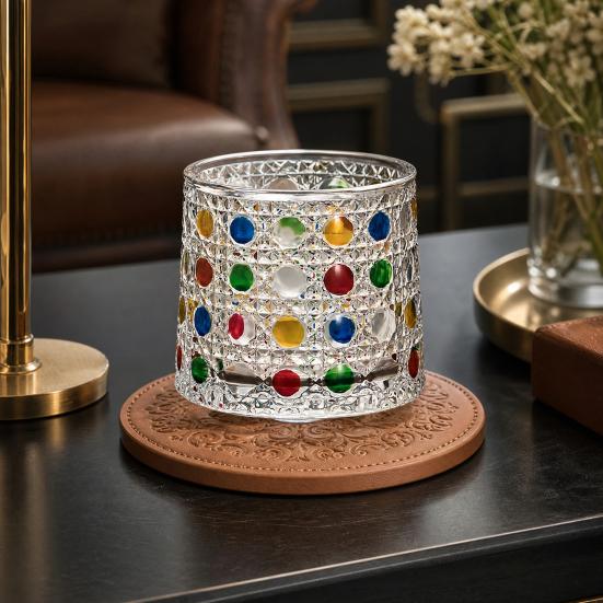 Rotating Whiskey Glass, Hand Painted Swivel Tumbler with 360-degree Spinning Base, Faux Crystal Liquor Glass Cup for Home Bar