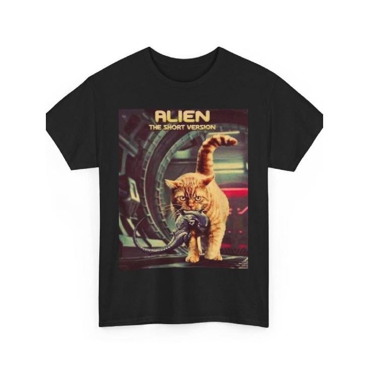 Men s Alien Movie Cat & Spaceship Controls T-Shirt - Funny Sci-Fi Crew Neck Tee with Iconic Alien Logo Design, Soft Knit Casual Shirt for Dad Gifts, S чёрный