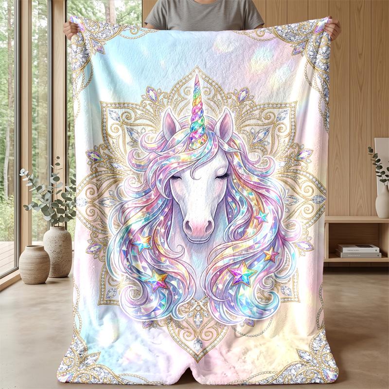 Magical Winter Unicorn Theme blanket Lightweight Warm Flannel Blanket Decorative Throw Blanket for Home Decoration