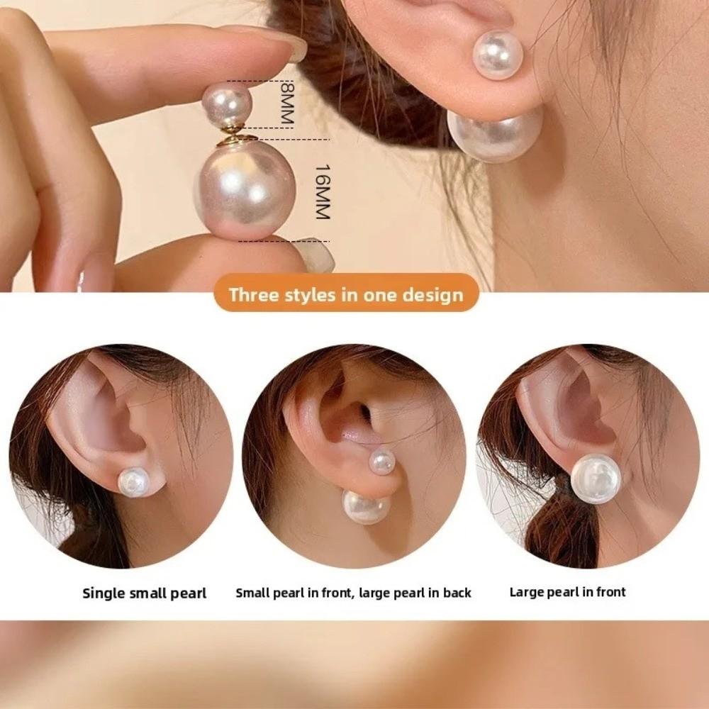 Fashion Double-Sided Pearl Stud Earrings Elegance Simple Women's Earrings Luxury Minimalist Design Pearl Earrings