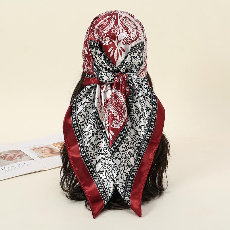 Fashion Square Silk Scarf Women Luxury Beach Satin Print Hijab Scarves Pareo Bandana Female Shawl Wrap Headband Foulard 90*90cm