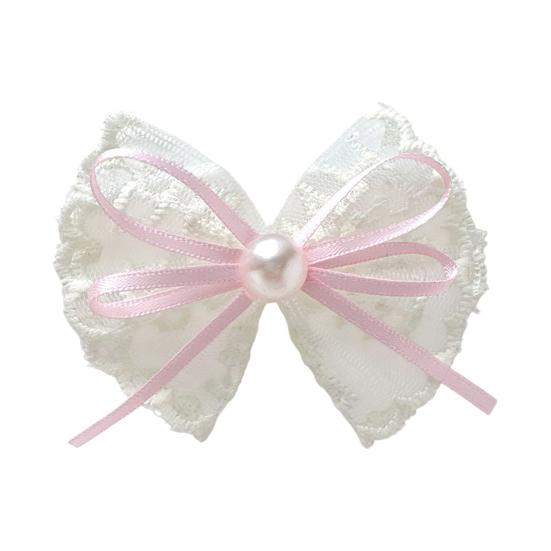 Hairpin Embroidery Lace Ribbon Bowknot Decor Hair Clip with Imitation Pearls Bangs Ponytails Buns Hair Accessories