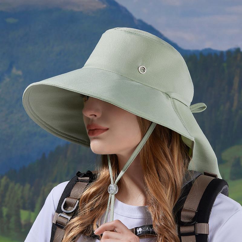 Spring and summer big eaves shawl neck protector bucket hat outdoor sun protection sun hat fashion with ponytail hole hat women