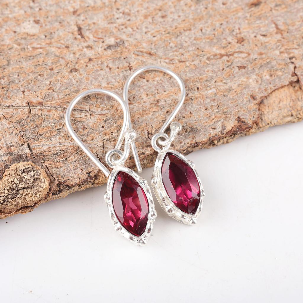 Pink Rubellite Gemstone Jewelry, 925 Sterling Silver Earrings, Handmade Bohemian Earring, Bohemian Rubellite Earrings For Grandma Gift