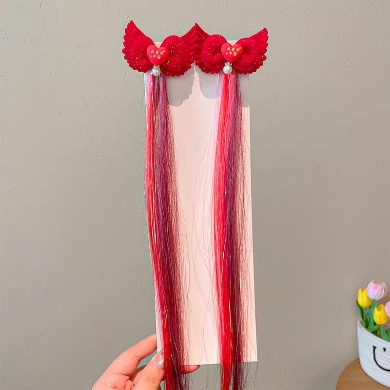 Children's Red Festive Braided Hair Clip - Safe, Non-Damaging Performance Hairpin for Girls