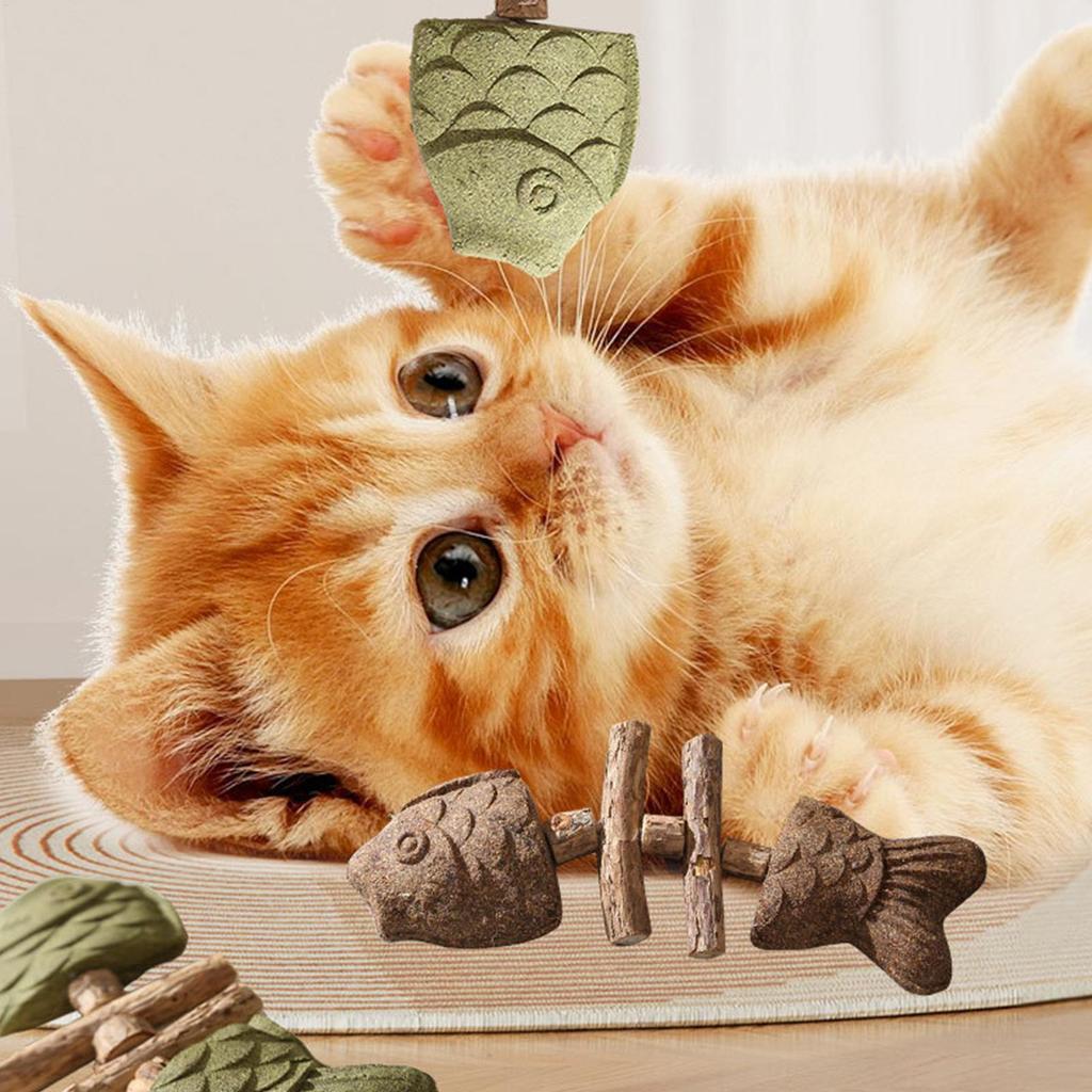 Natural Wooden Cat Chew Toy with Catnip, Teeth Cleaning Kitten Teether, Boredom Buster Interactive Play for Home Living Room