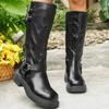 Fashion New Autumn Winter Women's Riding Boots 2025 Fashion Black PU Leather Knee High Boots Woman Buckle Chunky Platform Botas Mujer
