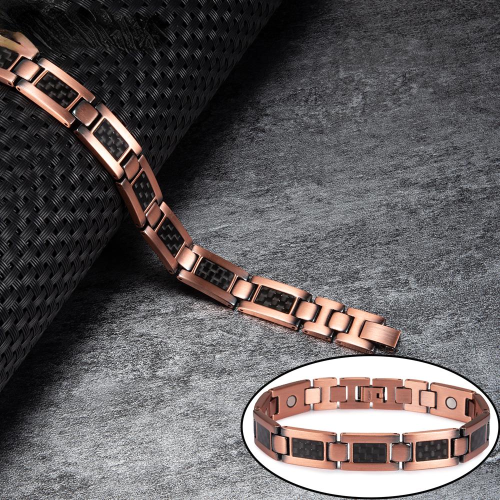 

Ikuinen браслет из чистой меди, мужской магнитный браслет 12 мм, черный, из углеродного волокна, артрит, Мужская ручная цепочка с высоким магнитом, преимущества ювелирных изделий