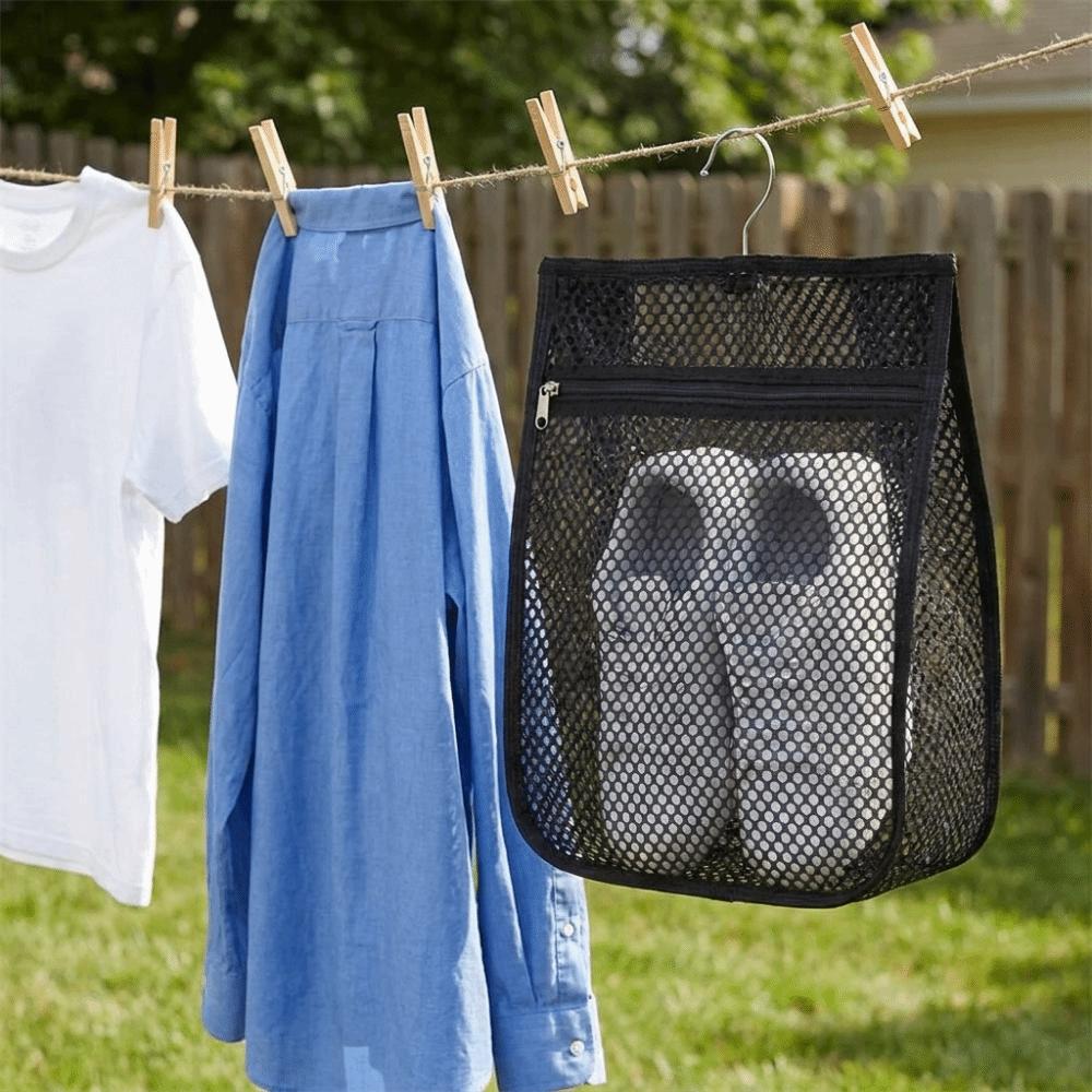 Large Capacity Mesh Clothespin Bag Zipper Closure Clothespin Hanging Bag for Home