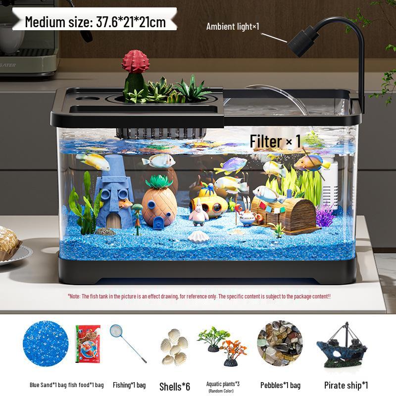 Eco-Friendly Desktop Goldfish Tank with Integrated Filter & Aerator for Living Room – Betta Fish Landscaping Aquarium