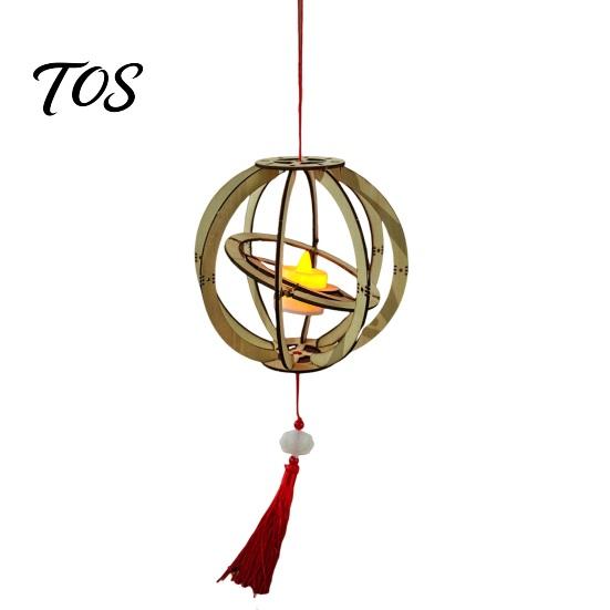 Chinese Style Lantern Kit DIY for Mid-Autumn Festival, Hollow Wooden Rotating Ring Mid Autumn Festival with Rabbit, Handmade LED Candle Toy