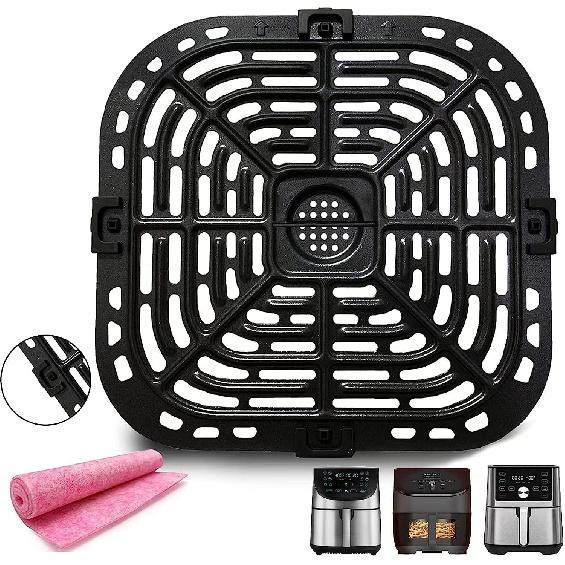 Air Fryer Grill Plate for Instant Pot Vortex Plus 6 in 1 6 QT XL Air Fryers, Upgraded Air Fryer Grill Pan Crisper Tray Replacement Parts with Rubber