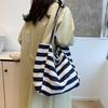 Stylish Korean Ins Color Block Striped Canvas Tote Bag Large Capacity For Shopping