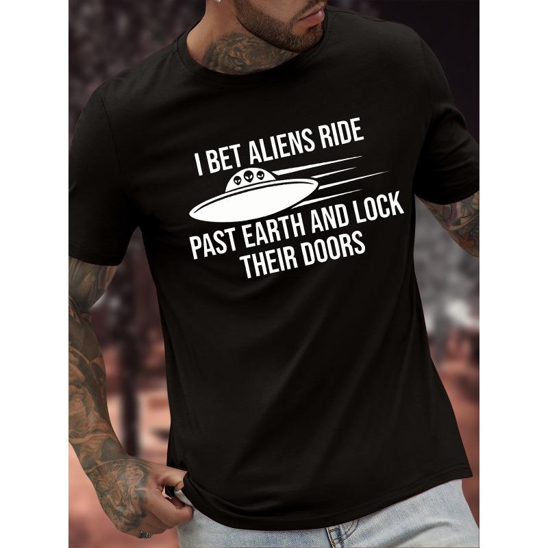 

European sizes ALIEN RIDE PAST EARTH Print Men s Crew Neck T-shirt, Short Sleeve Versatile Casual Summer Clothes 4XL чорний