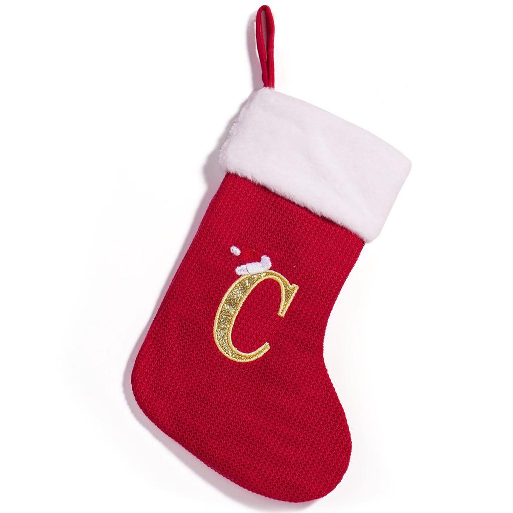 Christmas Red Cute Letter Hat & Stocking with Embroidered Ornament