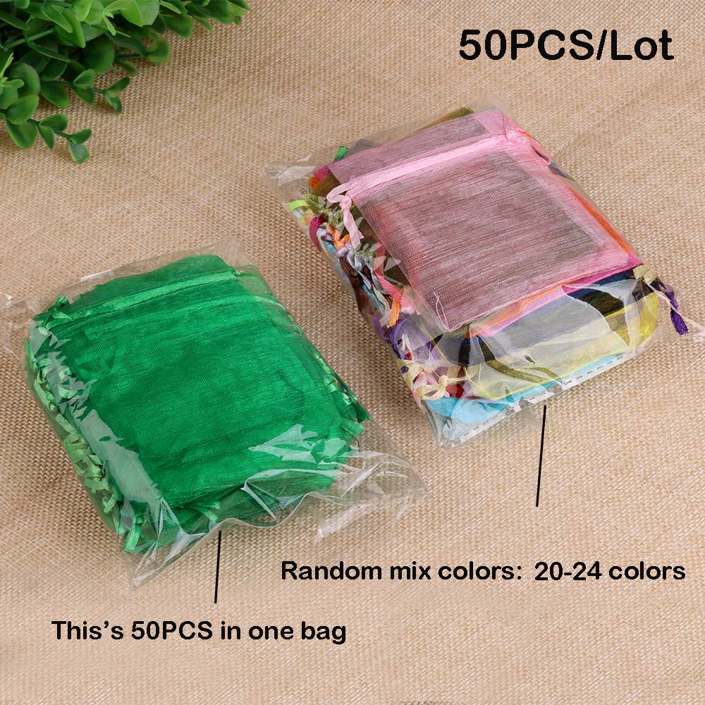 50pcs/lot Organza Gift Bag For Jewelry 24 Colors Drawstring Pouches For Wedding Christmas Candy Gift Bags Jewelry Packing