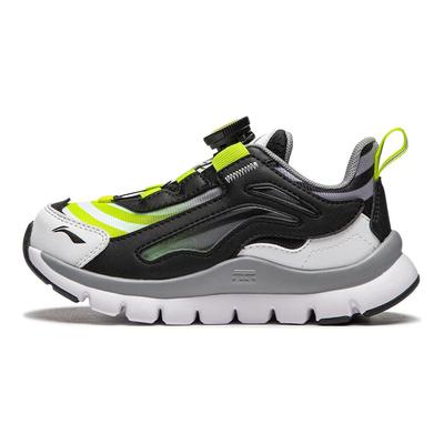 Li Ning Kids Knob Version Non-Slip Wear-Resistant Running Shoes Kids Running Shoes Black White Green YKNU090-3