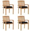 VidaXL Stackable Garden Chairs with Cushions 4 Pcs Solid Teak.